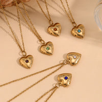 Heart Photo Birthstone Necklace Gold Plated