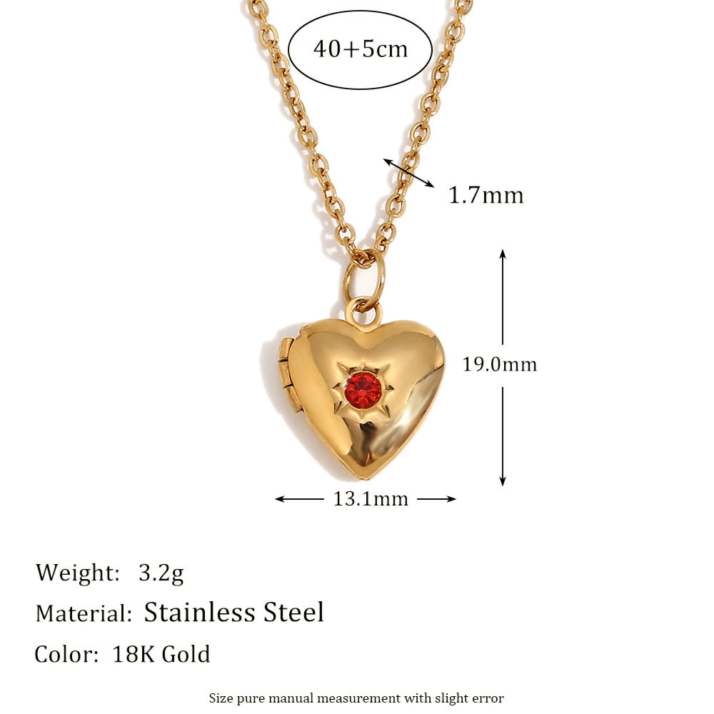 Heart Photo Birthstone Necklace Gold Plated